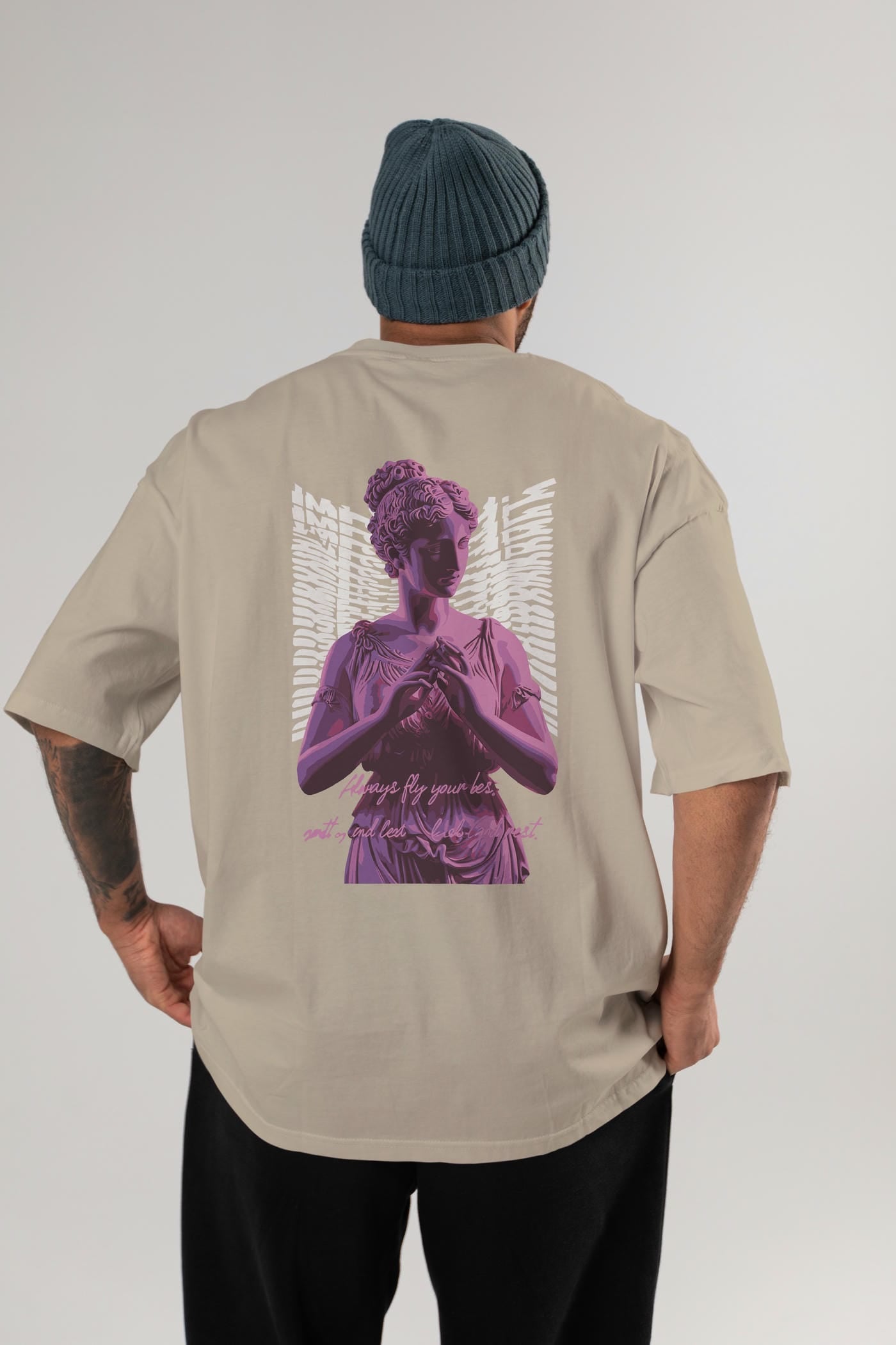 Always Fly Arka Baskılı Oversize t-shirt Erkek Kadın %100 Pamuk Bisiklet Yaka tişort