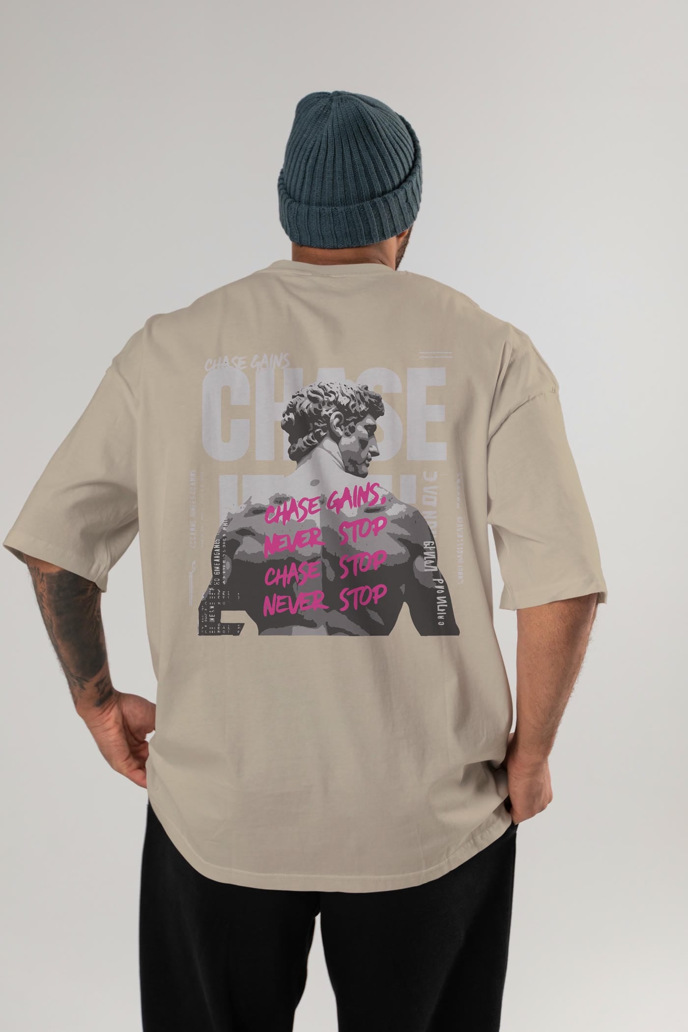 Chase Gains Arka Baskılı Oversize t-shirt Erkek Kadın %100 Pamuk Bisiklet Yaka tişort