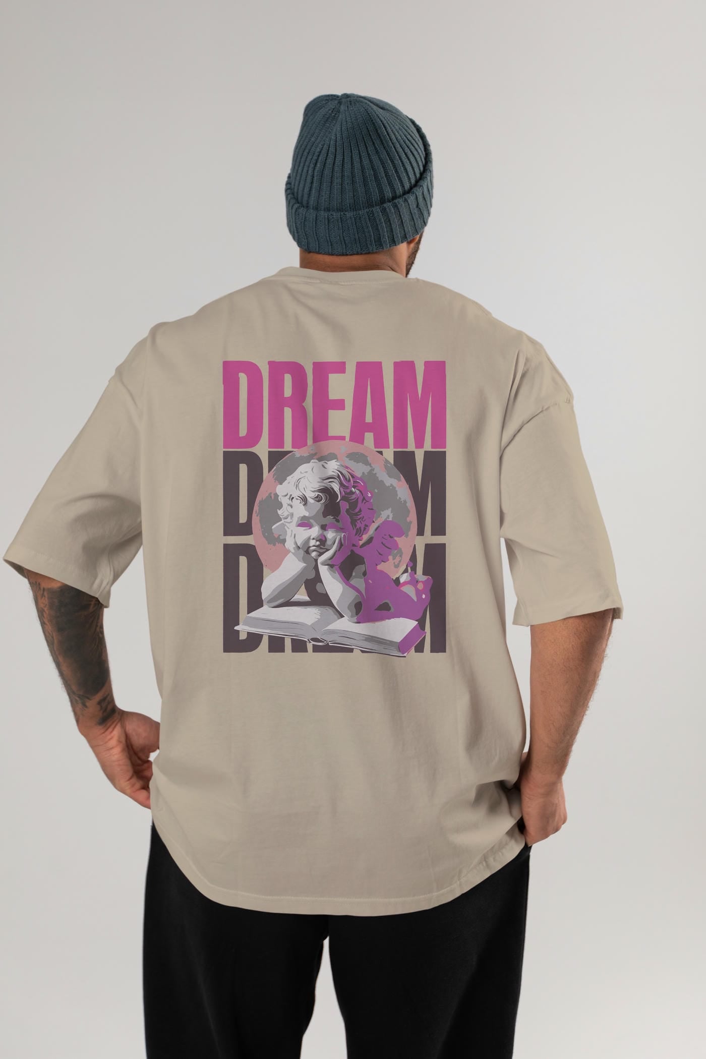 Dream Angel Arka Baskılı Oversize t-shirt Erkek Kadın %100 Pamuk Bisiklet Yaka tişort
