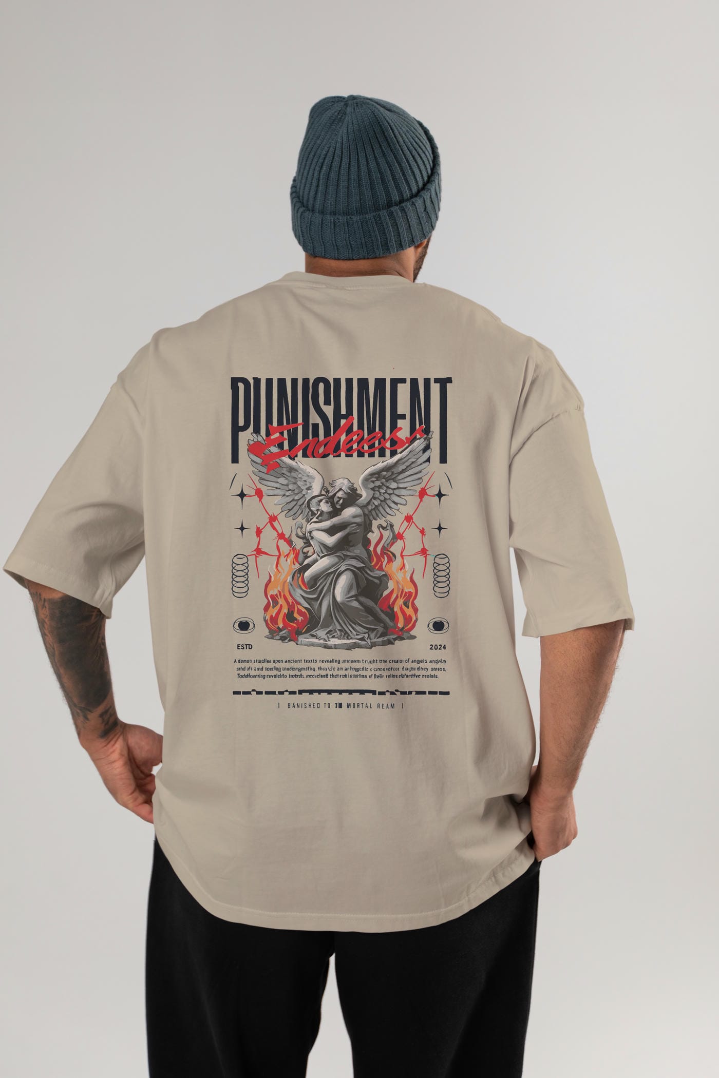 Punishment Endeess Arka Baskılı Oversize t-shirt Erkek Kadın %100 Pamuk Bisiklet Yaka tişort