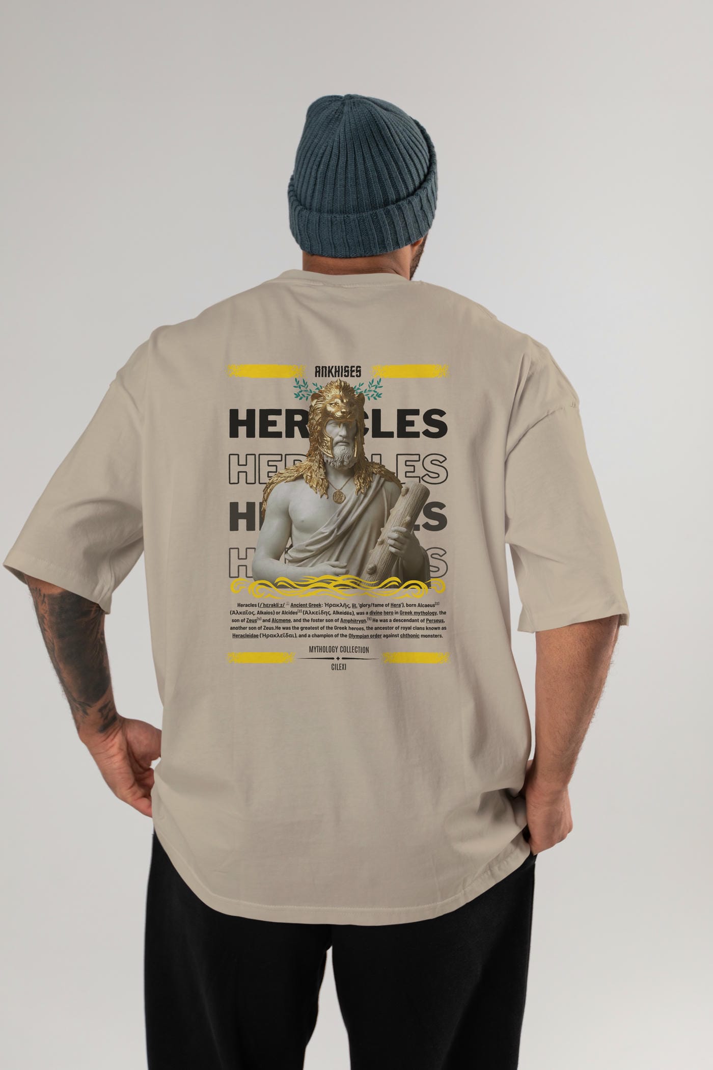 Heracles 1 Arka Baskılı Oversize t-shirt Erkek Kadın %100 Pamuk Bisiklet Yaka tişort