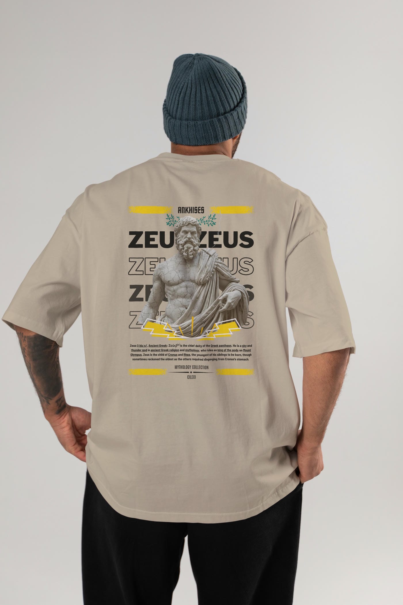 Zeus 1 Arka Baskılı Oversize t-shirt Erkek Kadın %100 Pamuk Bisiklet Yaka tişort