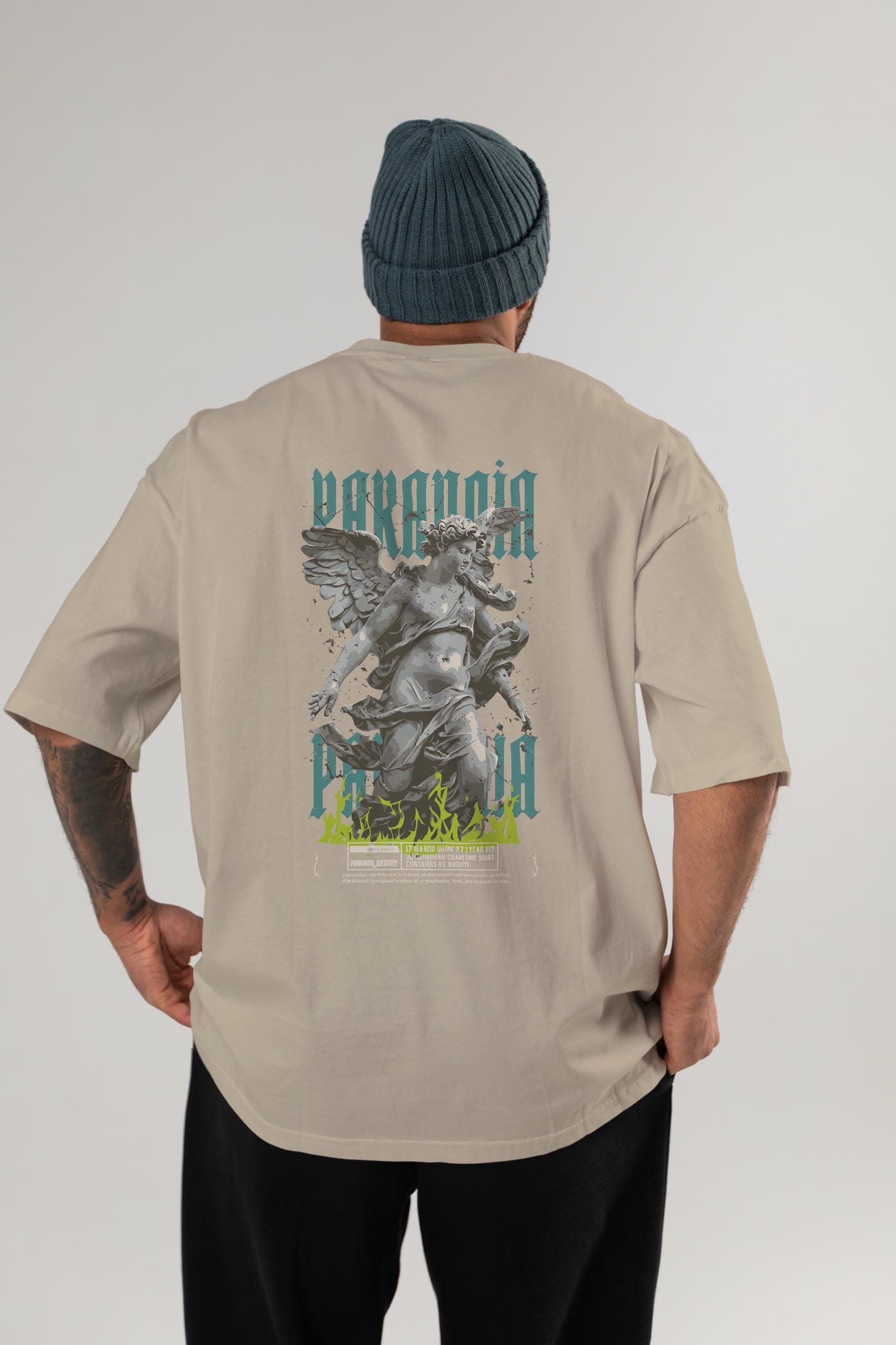 Paranoia Arka Baskılı Oversize t-shirt Erkek Kadın %100 Pamuk Bisiklet Yaka tişort
