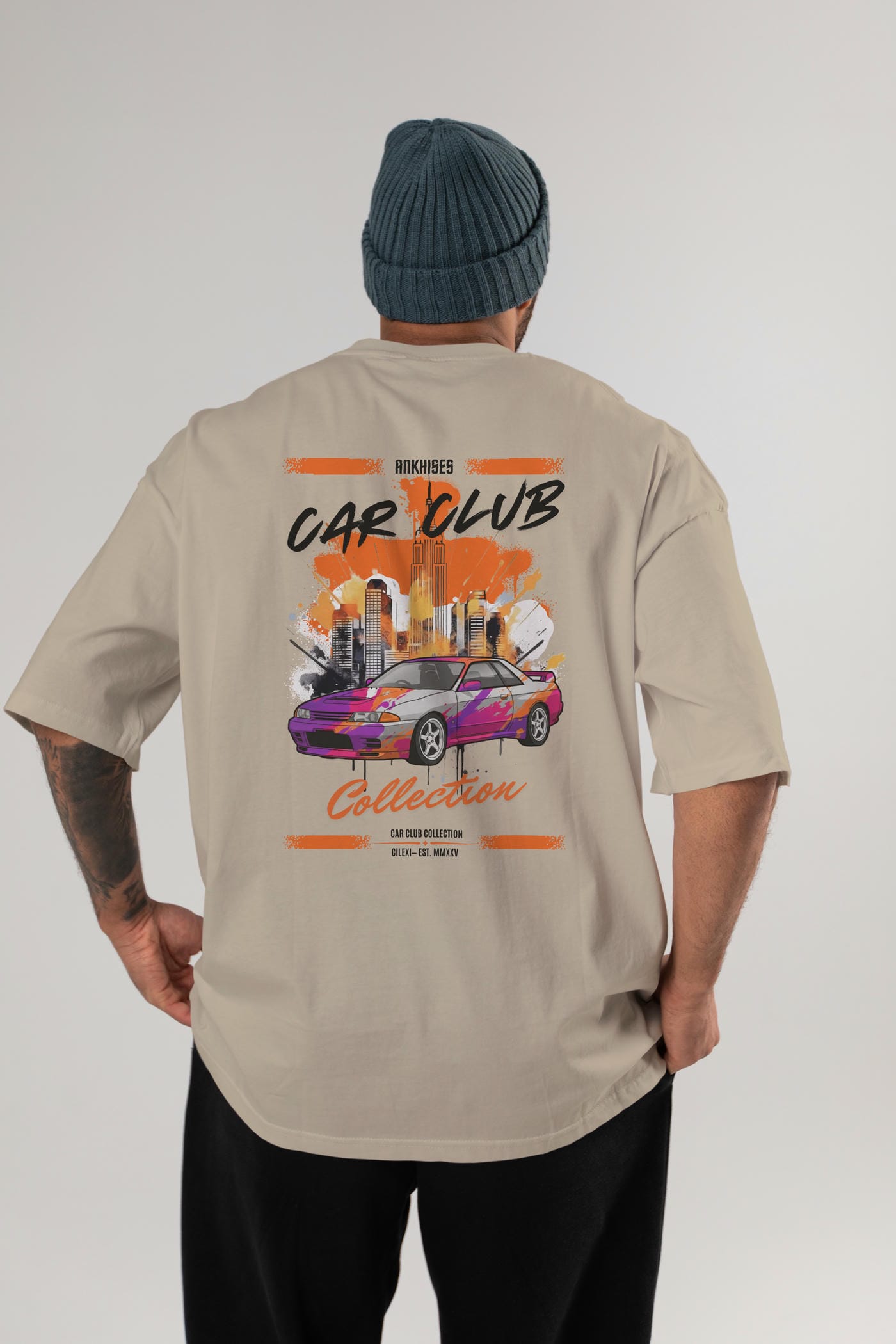 Araba Club Serisi 33 Baskılı Oversize t-shirt Erkek Kadın %100 Pamuk Bisiklet Yaka tişort
