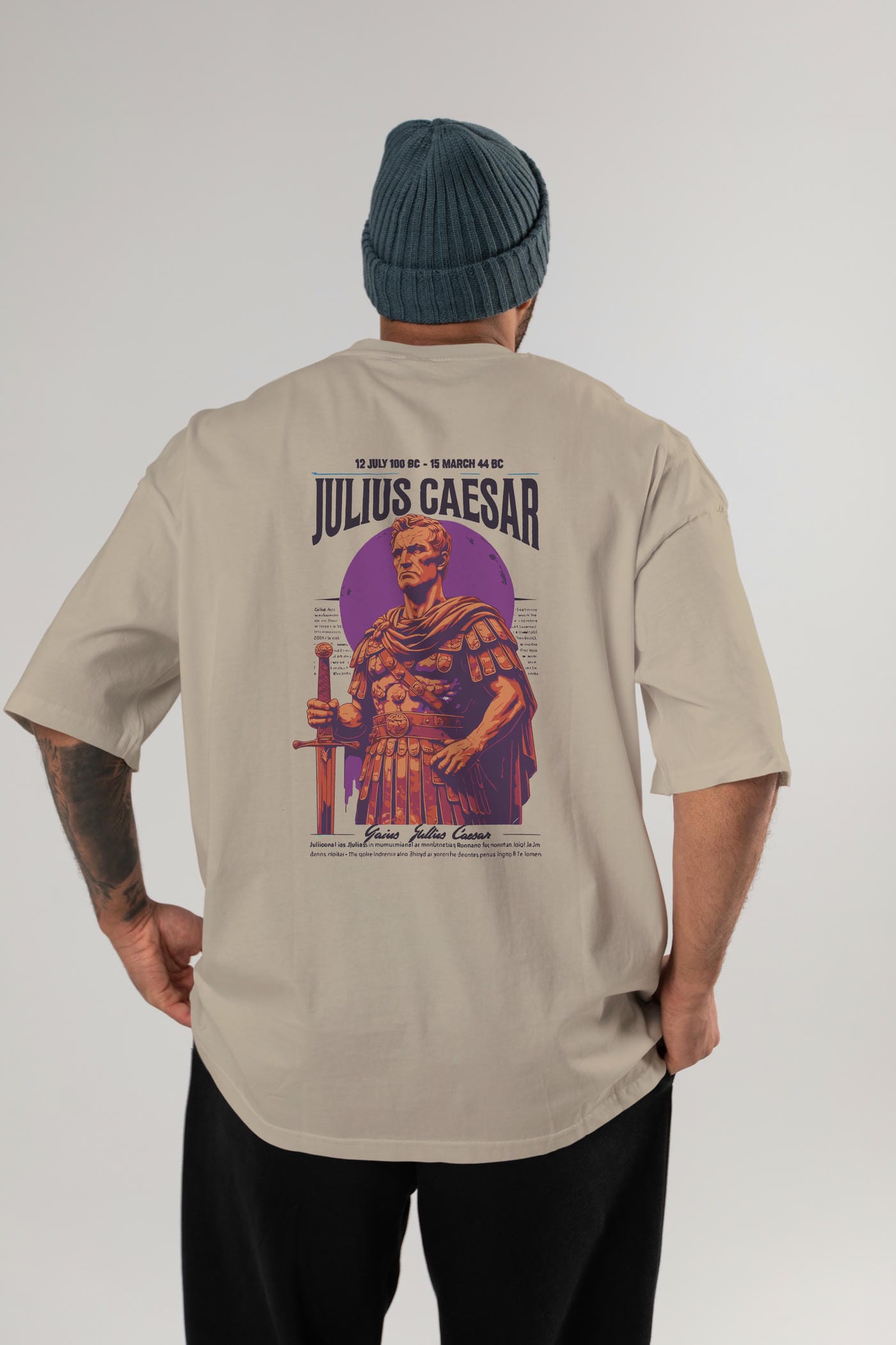 Julius Caesar Arka Baskılı Oversize t-shirt Erkek Kadın %100 Pamuk Bisiklet Yaka tişort