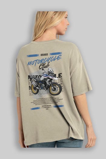 Motosiklet Serisi 27 Arka Baskılı Oversize t-shirt Erkek Kadın %100 Pamuk Bisiklet Yaka tişort