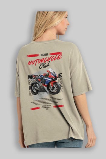 Motosiklet Serisi 3 Arka Baskılı Oversize t-shirt Erkek Kadın %100 Pamuk Bisiklet Yaka tişort