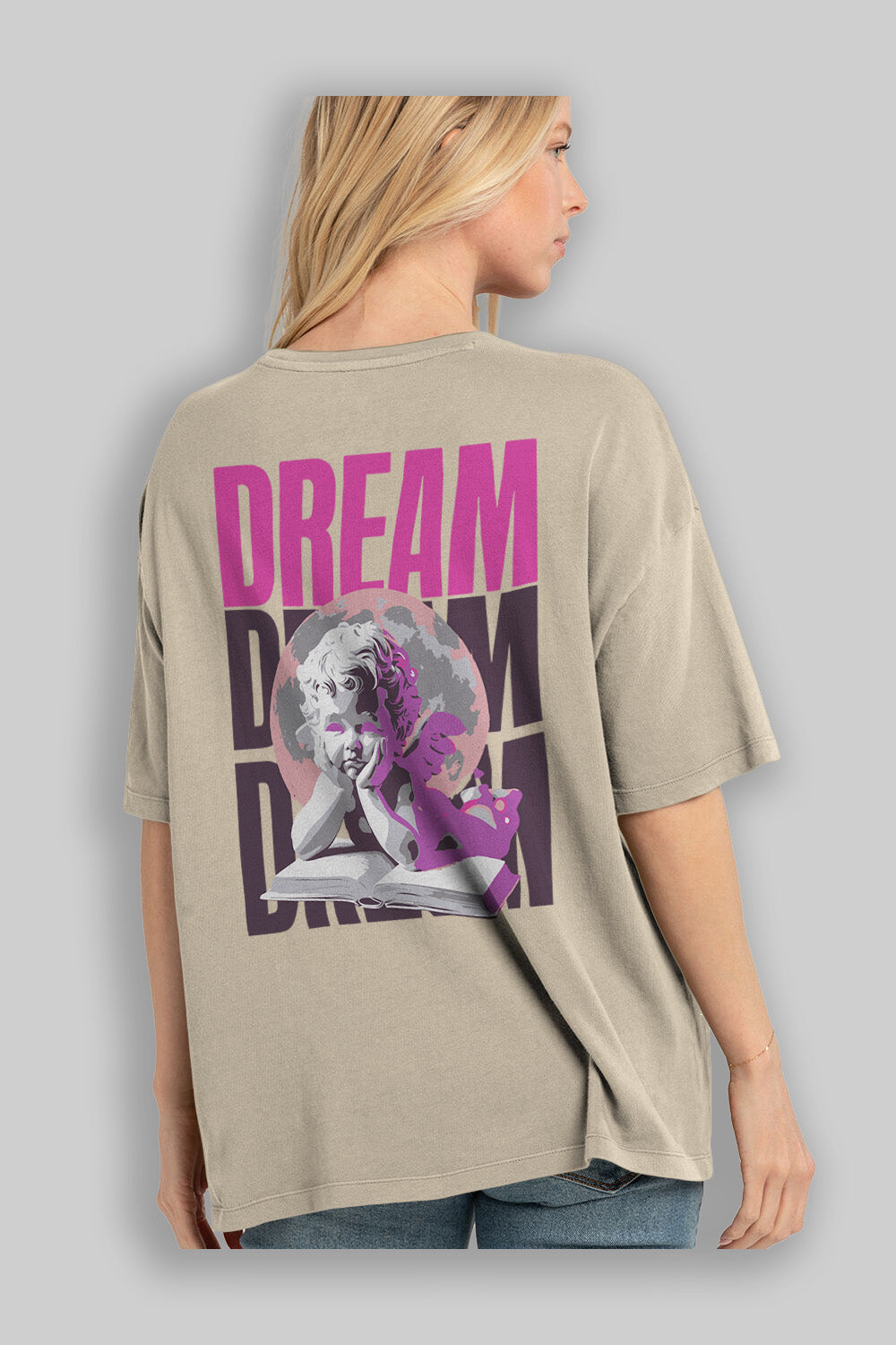 Dream Angel Arka Baskılı Oversize t-shirt Erkek Kadın %100 Pamuk Bisiklet Yaka tişort