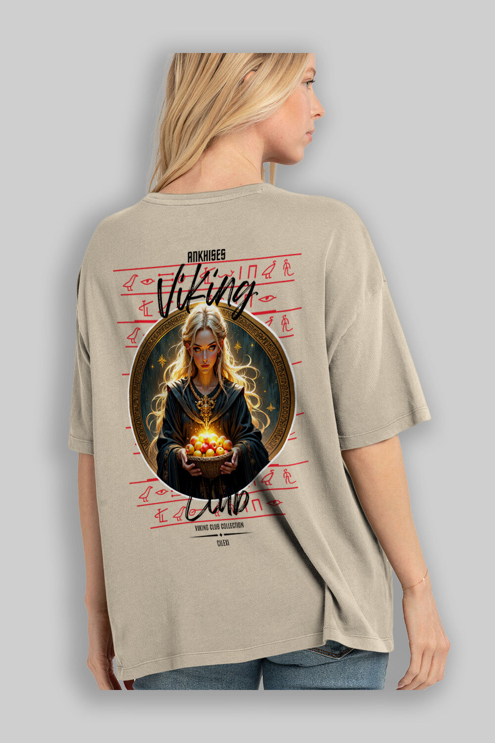 Viking Mitolojisi Serisi 16 Arka Baskılı Oversize t-shirt Erkek Kadın %100 Pamuk Bisiklet Yaka tişort