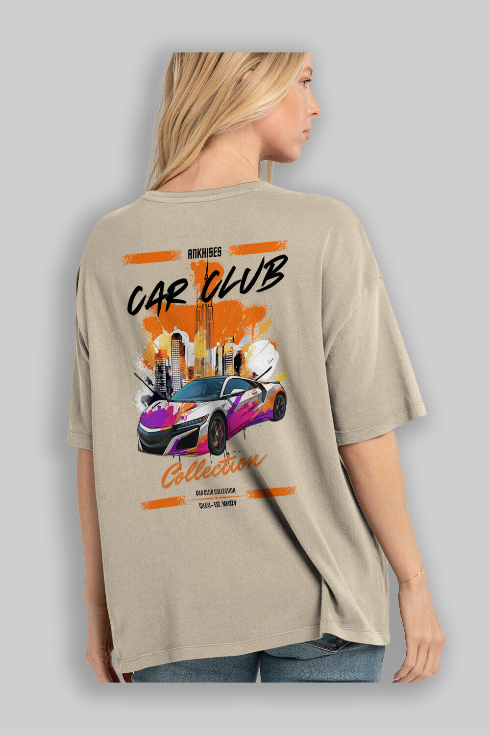Araba Club Serisi 26 Baskılı Oversize t-shirt Erkek Kadın %100 Pamuk Bisiklet Yaka tişort