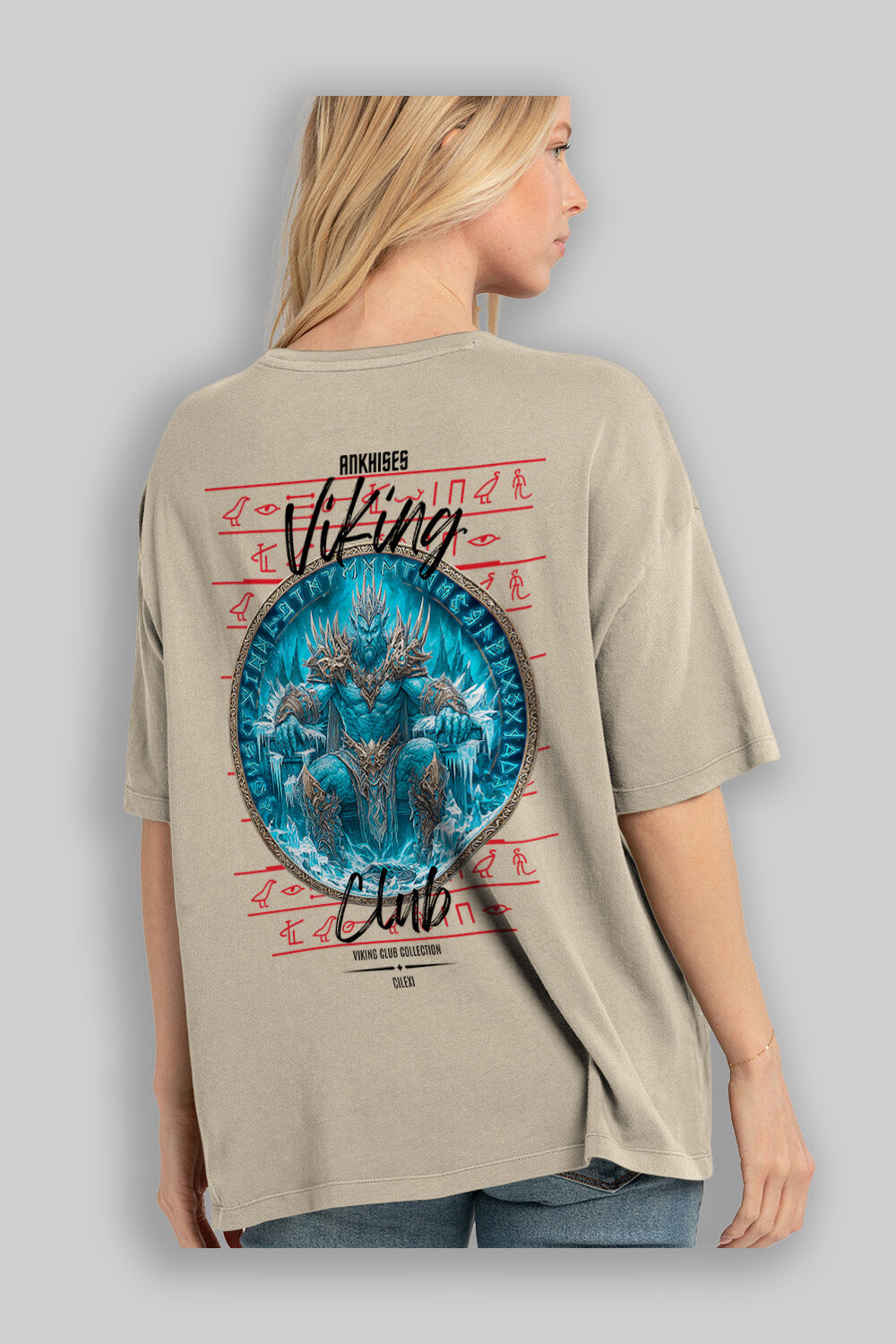 Thrym Arka Baskılı Oversize t-shirt Erkek Kadın %100 Pamuk Bisiklet Yaka tişort