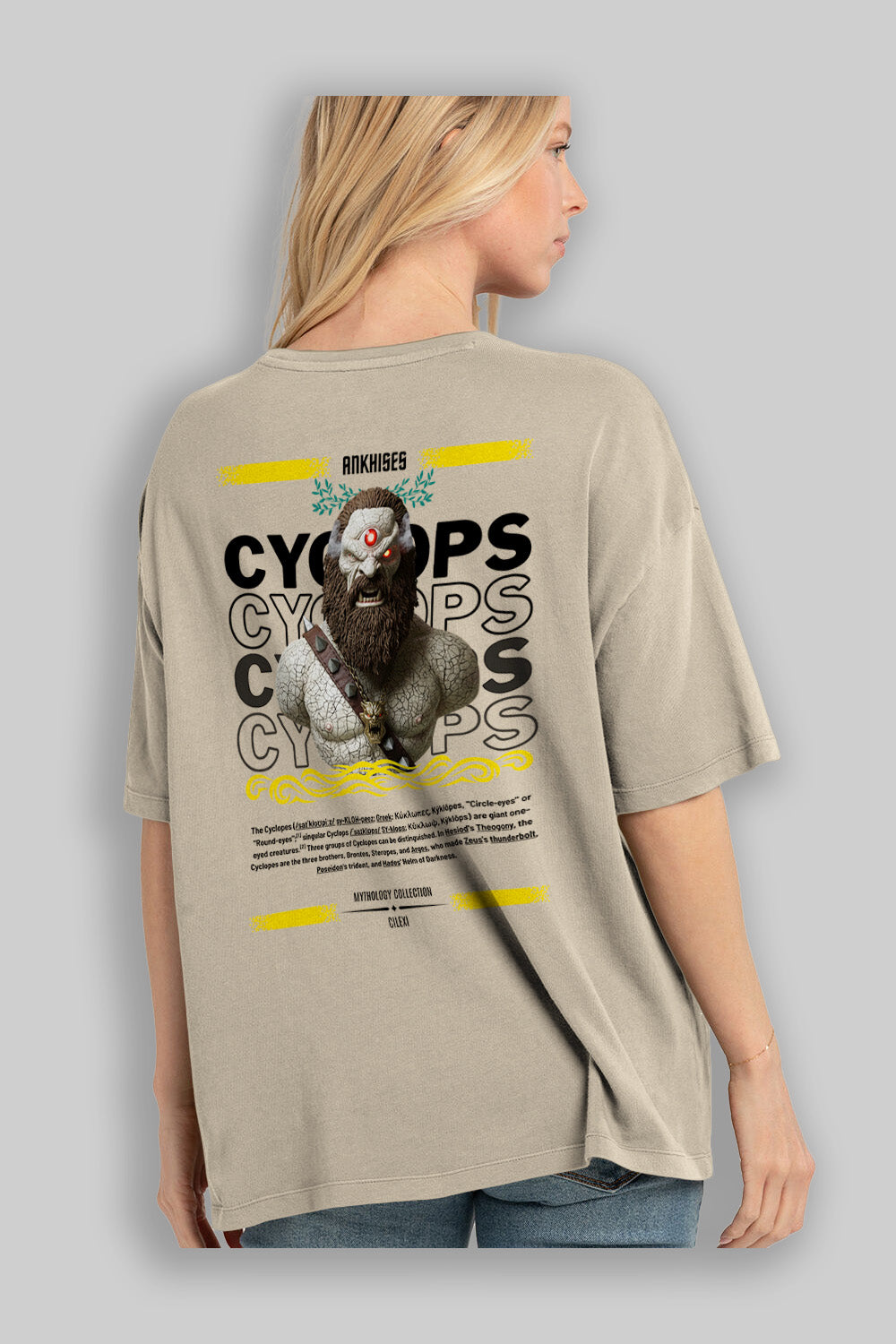 Cyclopes 1 Arka Baskılı Oversize t-shirt Erkek Kadın %100 Pamuk Bisiklet Yaka tişort