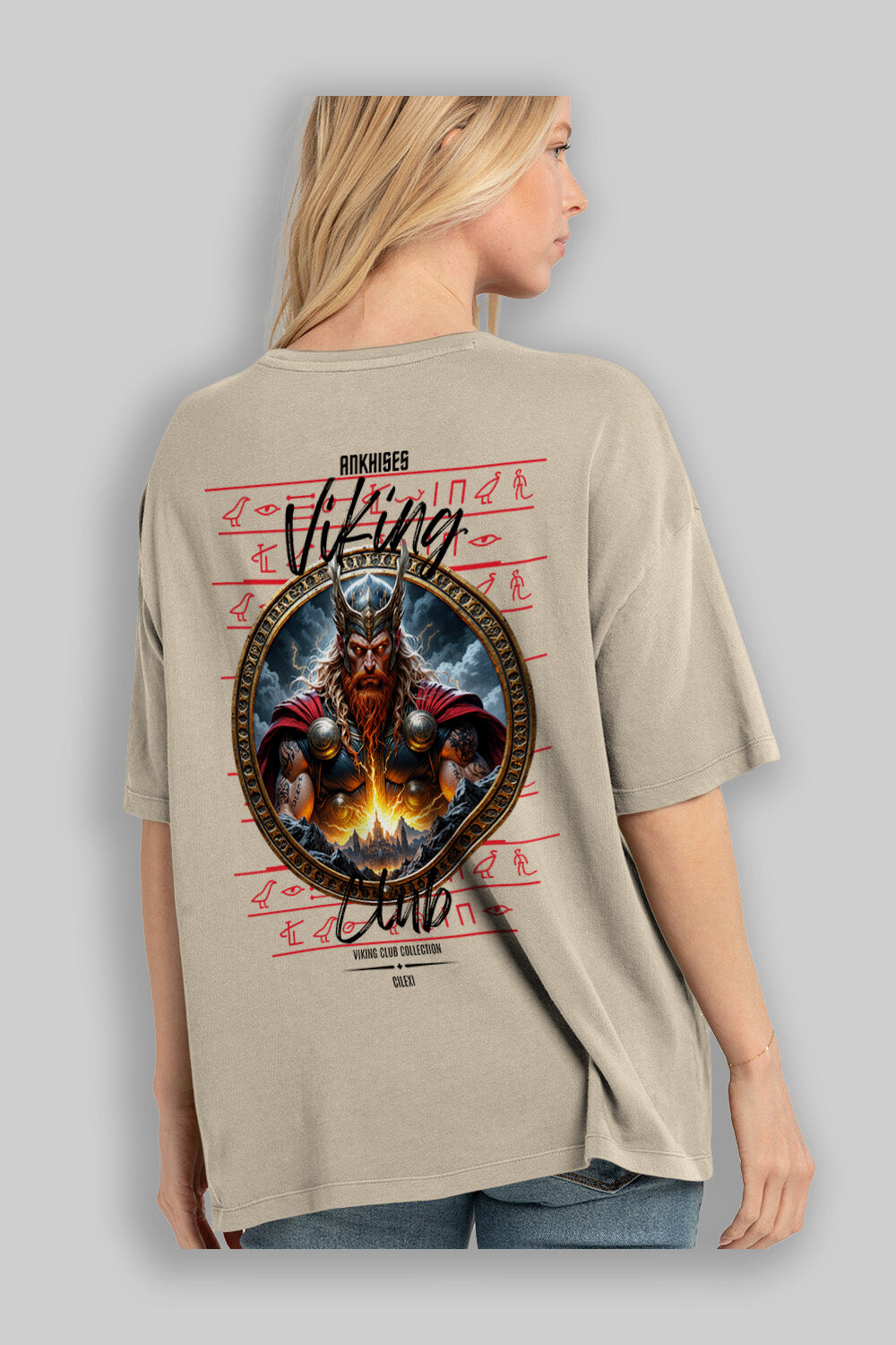 Thor 1 Arka Baskılı Oversize t-shirt Erkek Kadın %100 Pamuk Bisiklet Yaka tişort