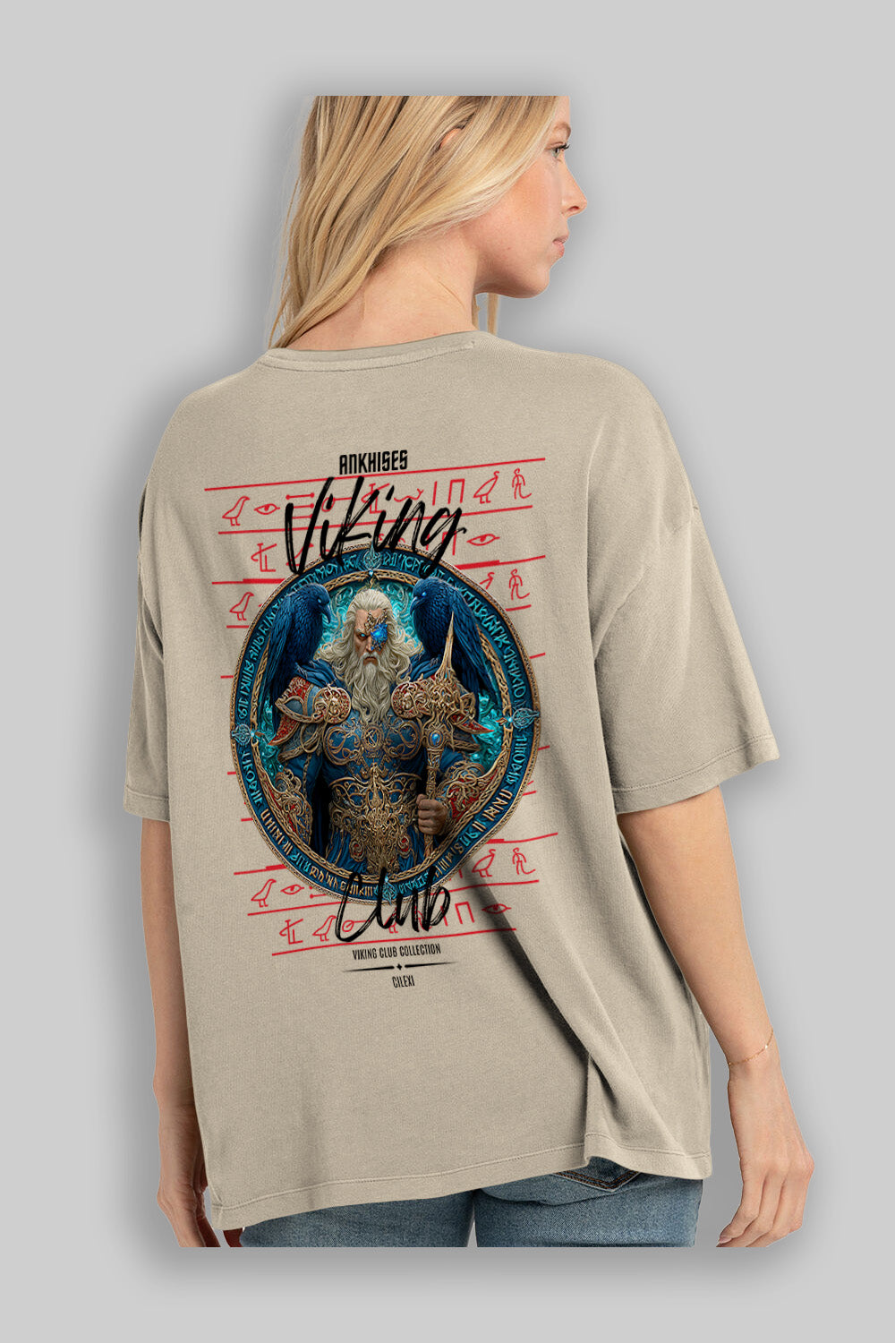 Odin Arka Baskılı Oversize t-shirt Erkek Kadın %100 Pamuk Bisiklet Yaka tişort