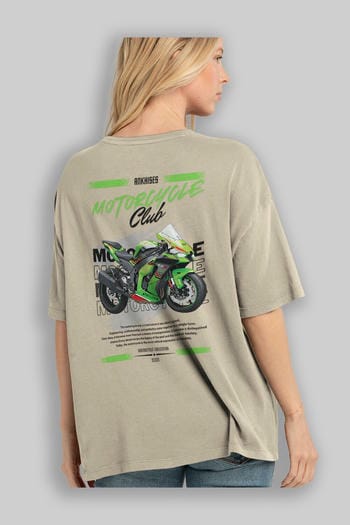 Motosiklet Serisi 14 Arka Baskılı Oversize t-shirt Erkek Kadın %100 Pamuk Bisiklet Yaka tişort