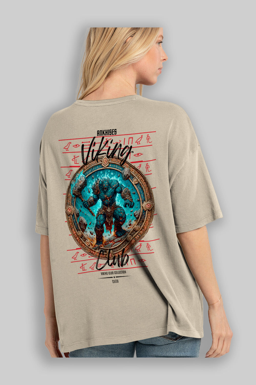 Hrungnir Baskılı Oversize t-shirt Erkek Kadın %100 Pamuk Bisiklet Yaka tişort