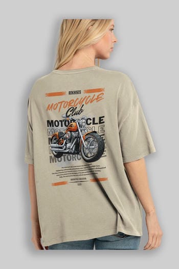 Motosiklet Serisi 34 Arka Baskılı Oversize t-shirt Erkek Kadın %100 Pamuk Bisiklet Yaka tişort