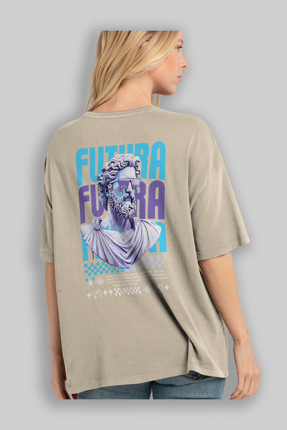 Futura Zeus Arka Baskılı Oversize t-shirt Erkek Kadın %100 Pamuk Bisiklet Yaka tişort