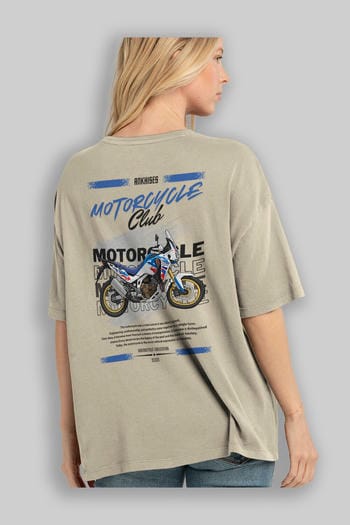 Motosiklet Serisi 23 Arka Baskılı Oversize t-shirt Erkek Kadın %100 Pamuk Bisiklet Yaka tişort