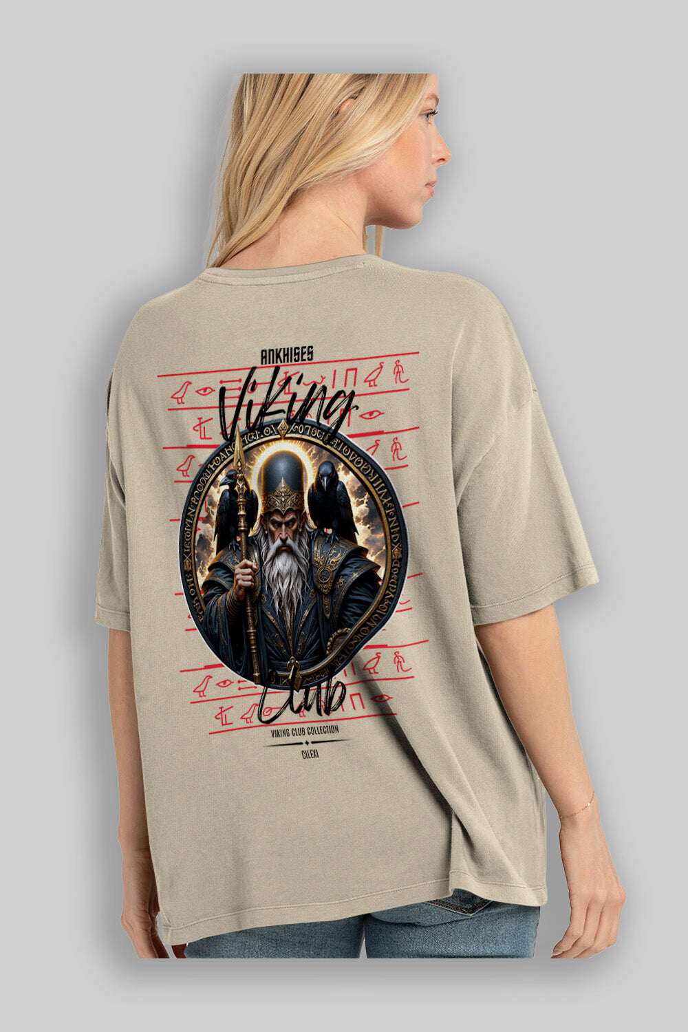 Odin 1 Arka Baskılı Oversize t-shirt Erkek Kadın %100 Pamuk Bisiklet Yaka tişort