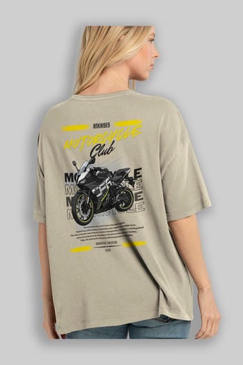 Motosiklet Serisi 16 Arka Baskılı Oversize t-shirt Erkek Kadın %100 Pamuk Bisiklet Yaka tişort