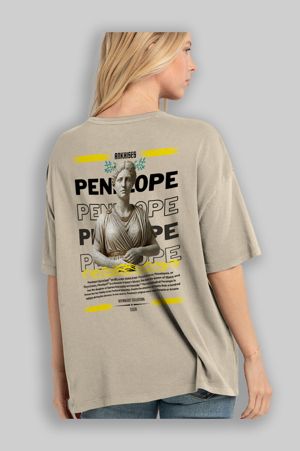Penelope 1 Arka Baskılı Oversize t-shirt Erkek Kadın %100 Pamuk Bisiklet Yaka tişort
