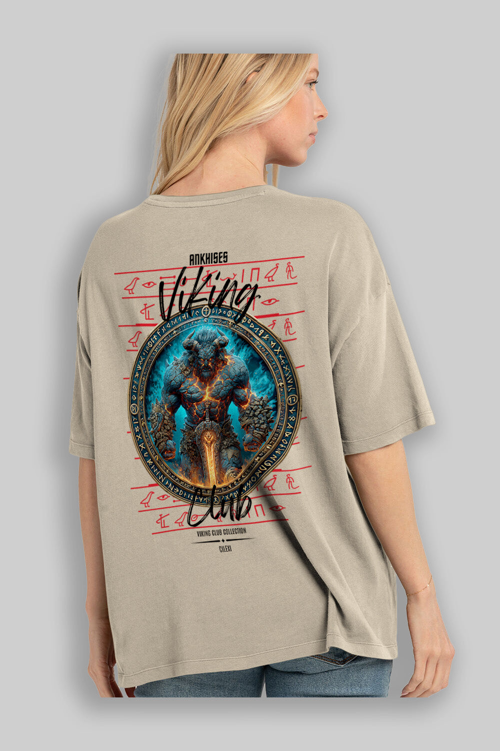 Surtr Arka Baskılı Oversize t-shirt Erkek Kadın %100 Pamuk Bisiklet Yaka tişort