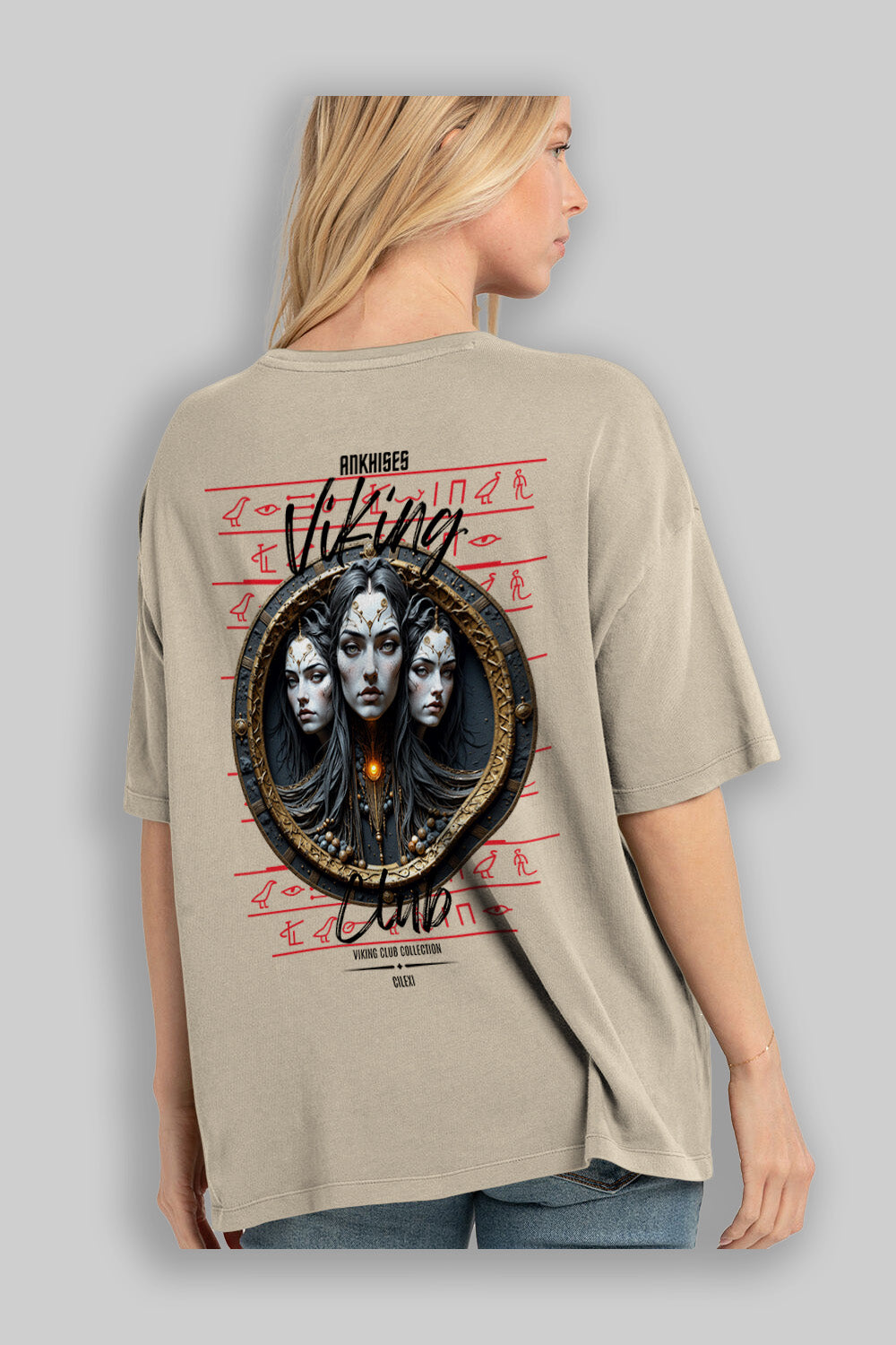 Viking Mitolojisi Serisi 23 Arka Baskılı Oversize t-shirt Erkek Kadın %100 Pamuk Bisiklet Yaka tişort