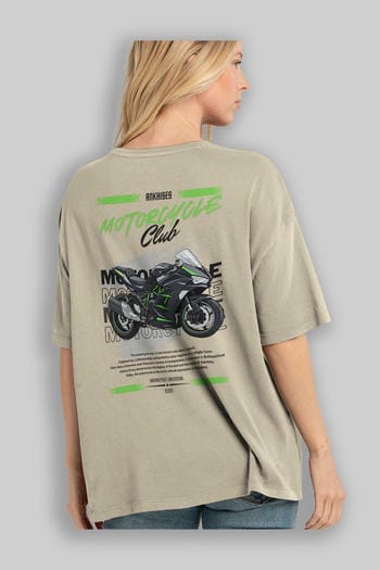 Motosiklet Serisi 13 Arka Baskılı Oversize t-shirt Erkek Kadın %100 Pamuk Bisiklet Yaka tişort