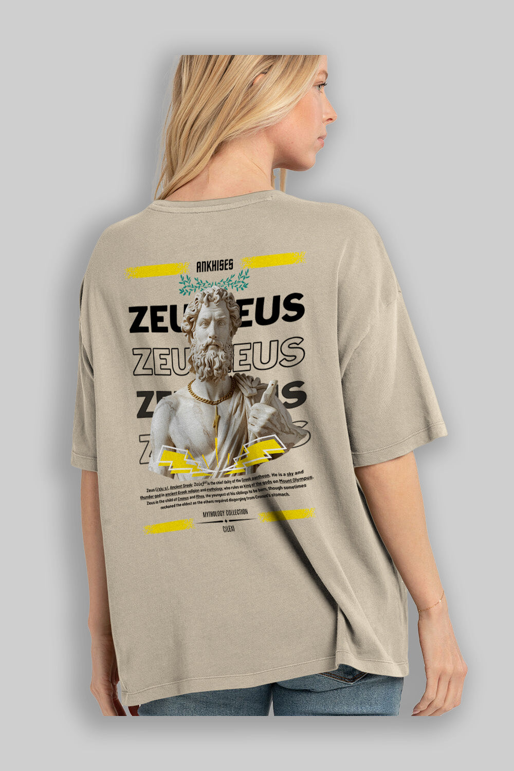 Zeus 4 Arka Baskılı Oversize t-shirt Erkek Kadın %100 Pamuk Bisiklet Yaka tişort
