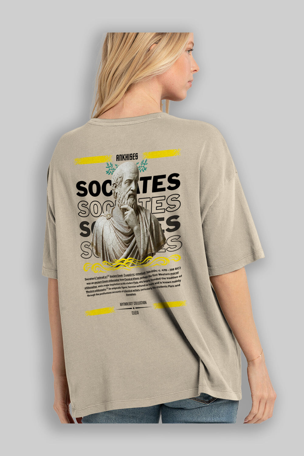 Socrates Arka Baskılı Oversize t-shirt Erkek Kadın %100 Pamuk Bisiklet Yaka tişort