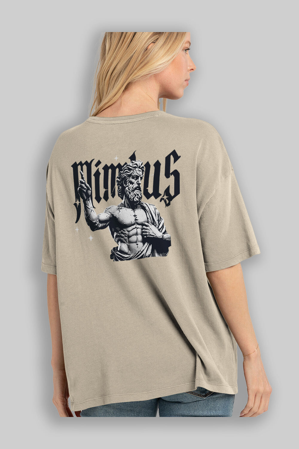 Mimbus Zeus Arka Baskılı Oversize t-shirt Erkek Kadın %100 Pamuk Bisiklet Yaka tişort