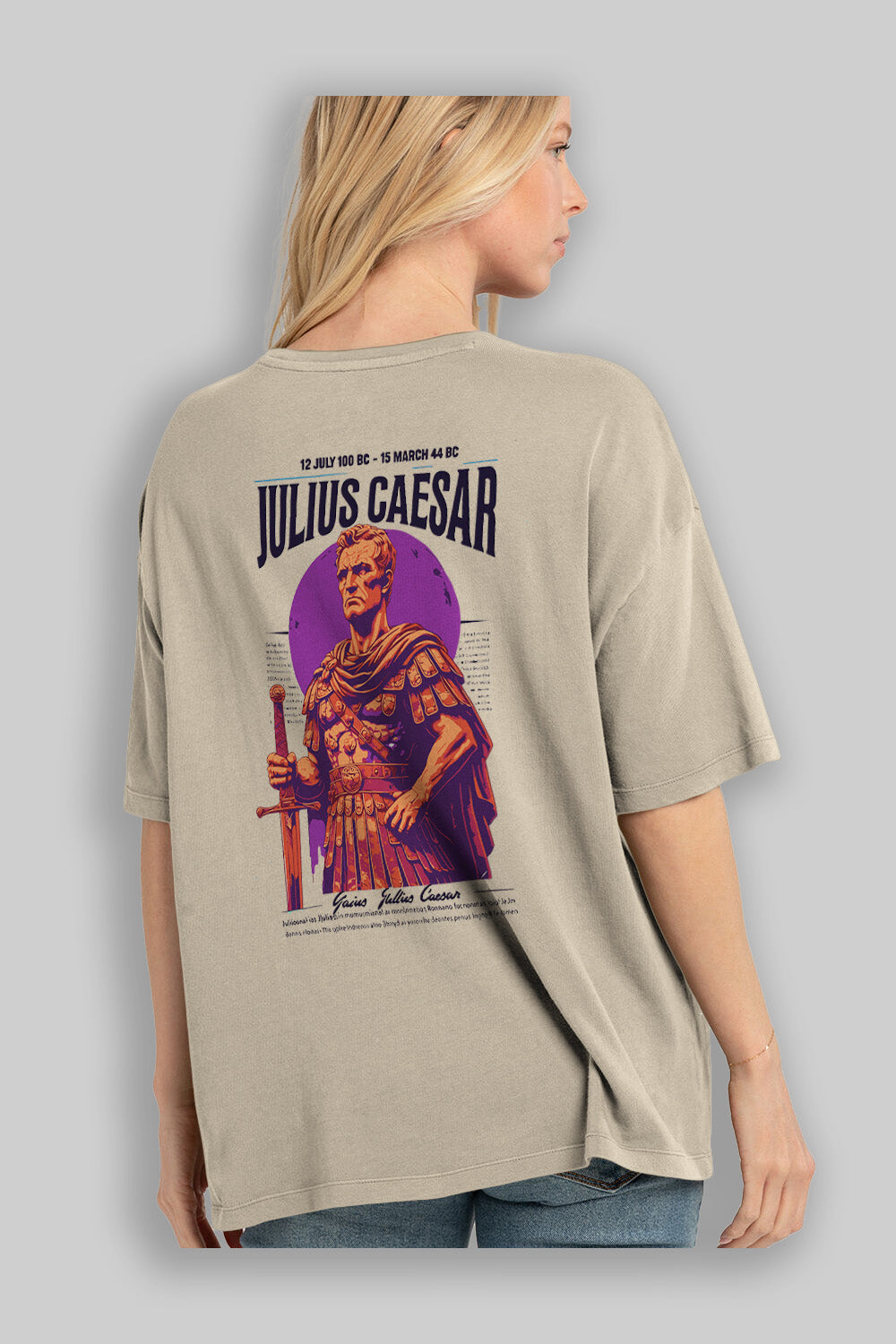 Julius Caesar Arka Baskılı Oversize t-shirt Erkek Kadın %100 Pamuk Bisiklet Yaka tişort