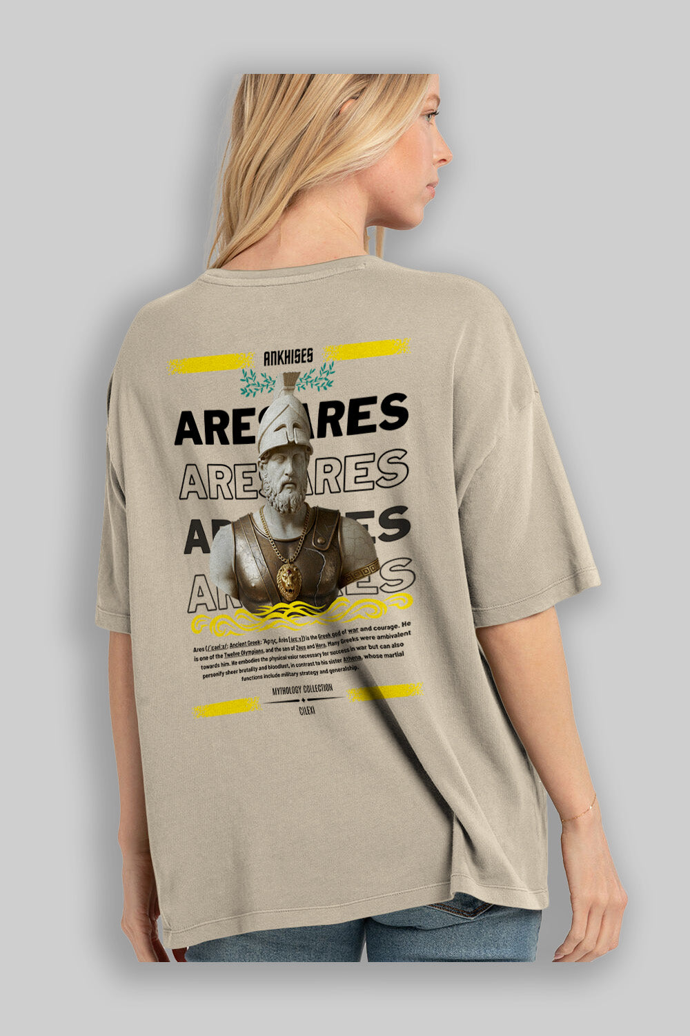 Ares 2 Arka Baskılı Oversize t-shirt Erkek Kadın %100 Pamuk Bisiklet Yaka tişort