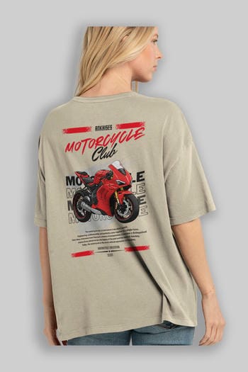 Motosiklet Serisi 7 Arka Baskılı Oversize t-shirt Erkek Kadın %100 Pamuk Bisiklet Yaka tişort