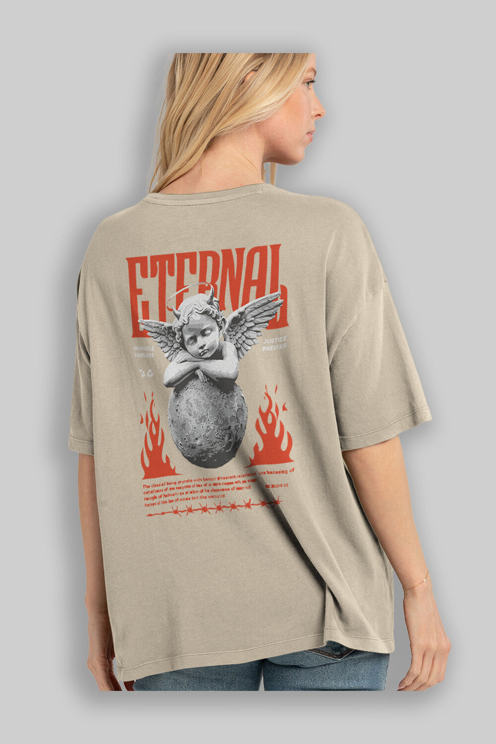 Eternal Arka Baskılı Oversize t-shirt Erkek Kadın %100 Pamuk Bisiklet Yaka tişort
