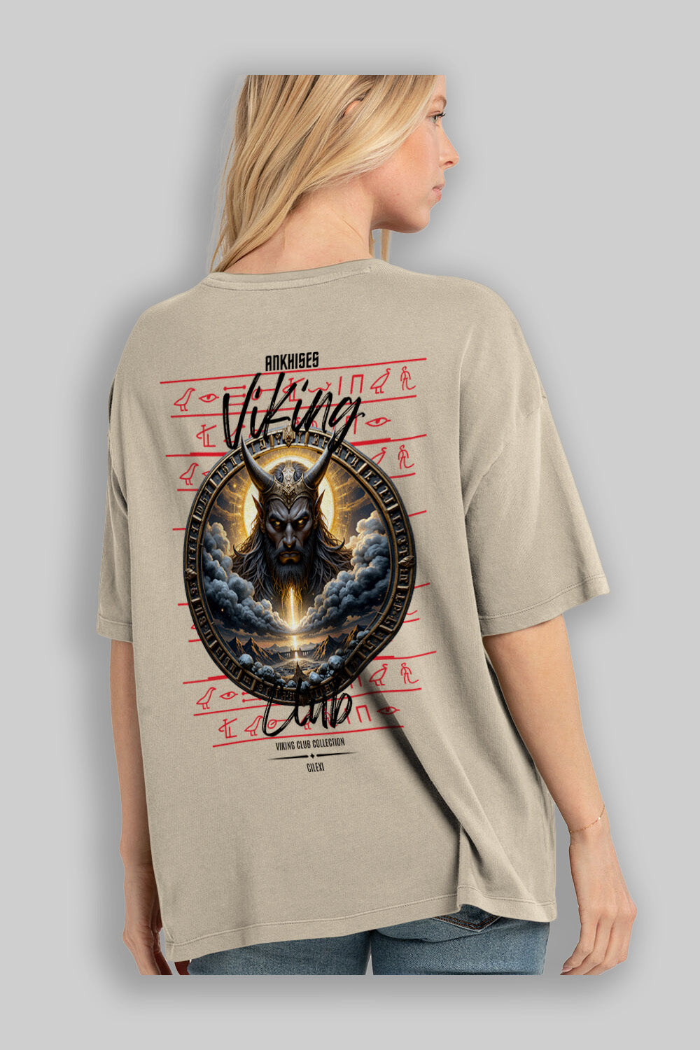 Viking Mitolojisi Serisi 9 Arka Baskılı Oversize t-shirt Erkek Kadın %100 Pamuk Bisiklet Yaka tişort