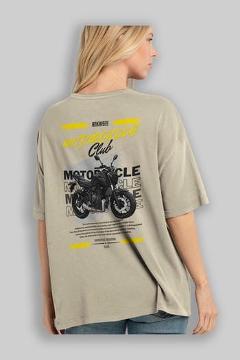 Motosiklet Serisi 20 Arka Baskılı Oversize t-shirt Erkek Kadın %100 Pamuk Bisiklet Yaka tişort