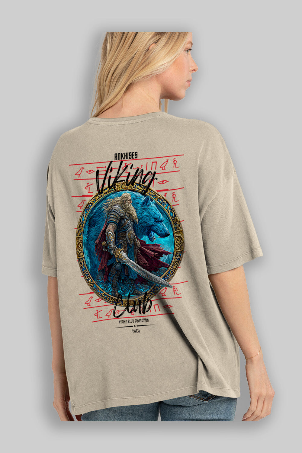 Tyr Arka Baskılı Oversize t-shirt Erkek Kadın %100 Pamuk Bisiklet Yaka tişort