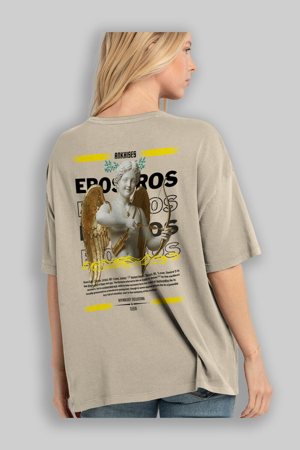 Eros Arka Baskılı Oversize t-shirt Erkek Kadın %100 Pamuk Bisiklet Yaka tişort