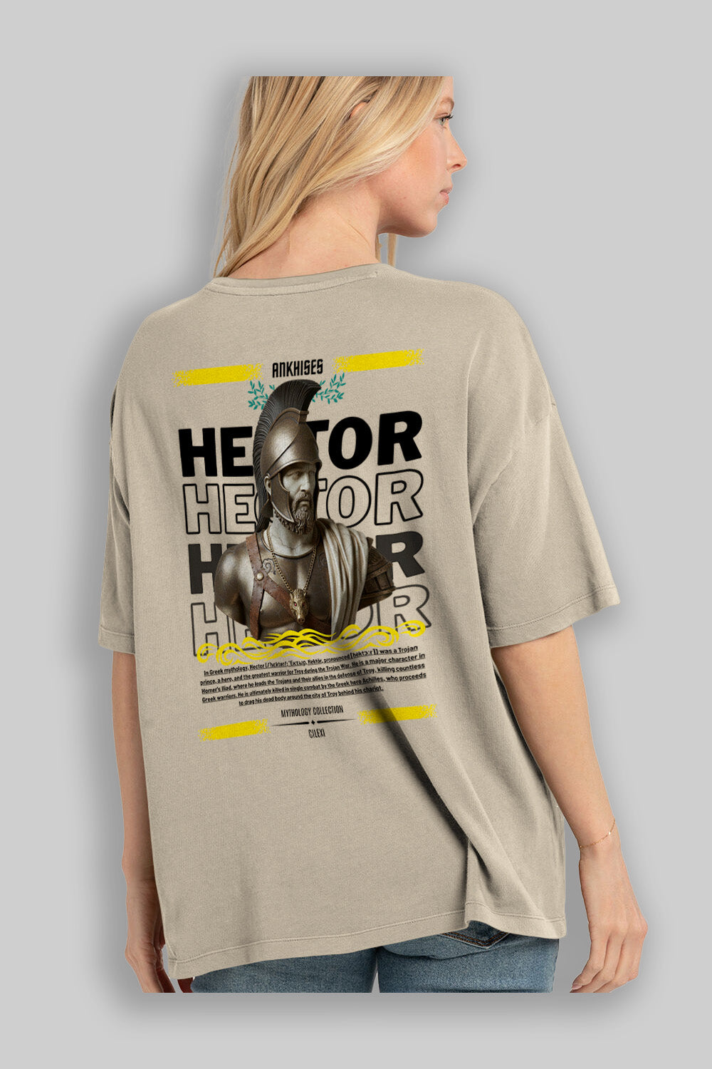 Hector 2 Arka Baskılı Oversize t-shirt Erkek Kadın %100 Pamuk Bisiklet Yaka tişort