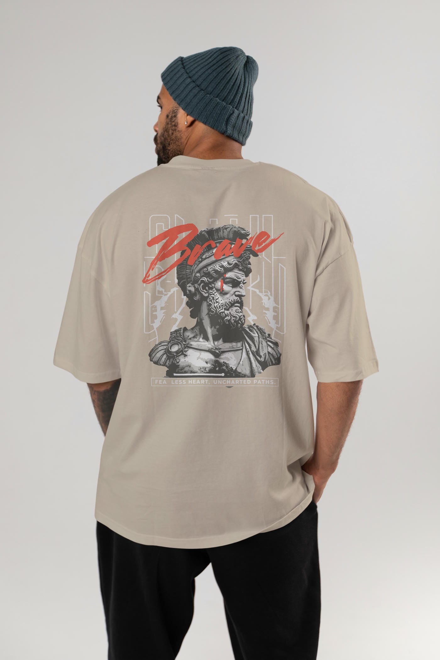 Brave Arka Baskılı Oversize t-shirt Erkek Kadın %100 Pamuk Bisiklet Yaka tişort