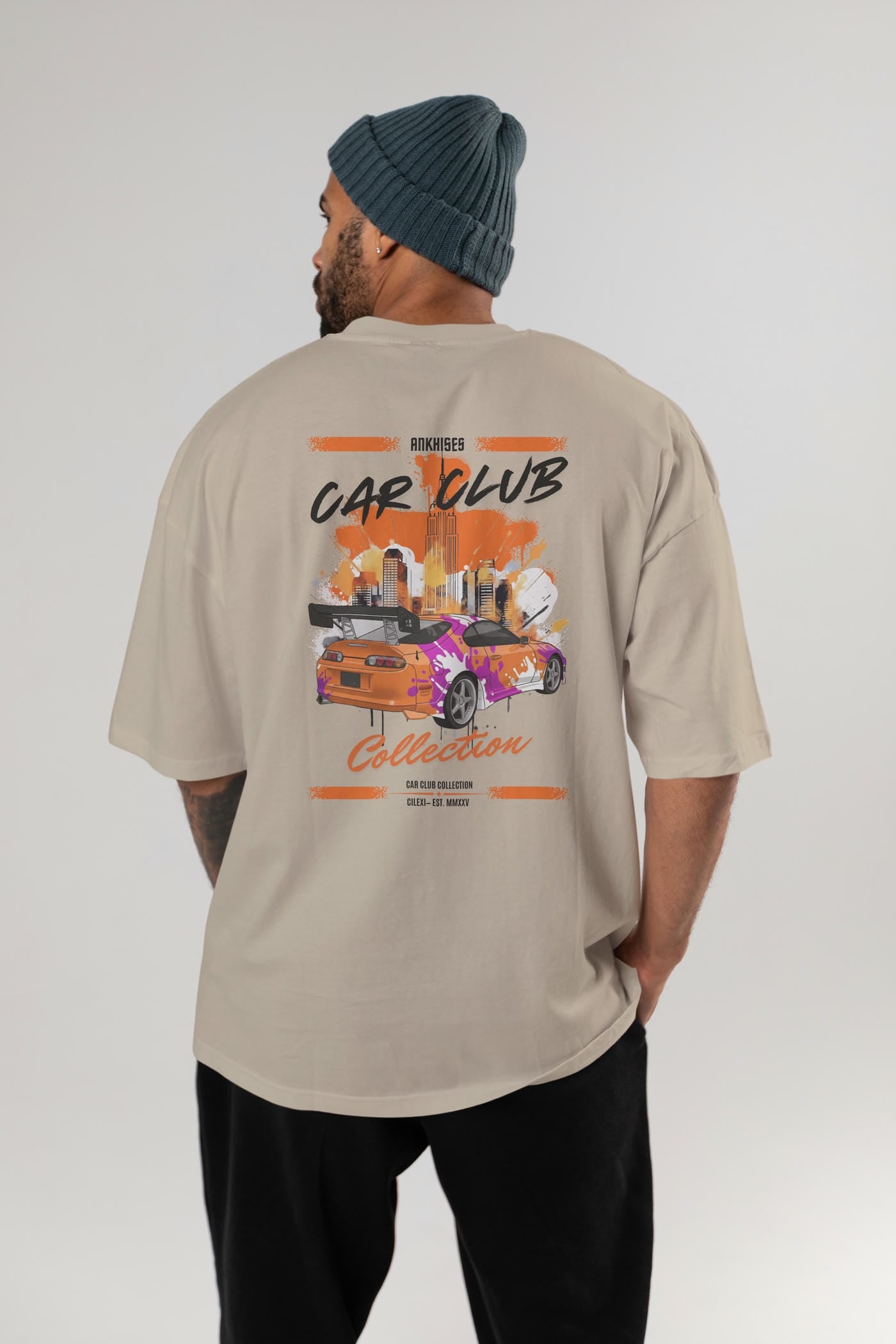Araba Club Serisi 39 Baskılı Oversize t-shirt Erkek Kadın %100 Pamuk Bisiklet Yaka tişort