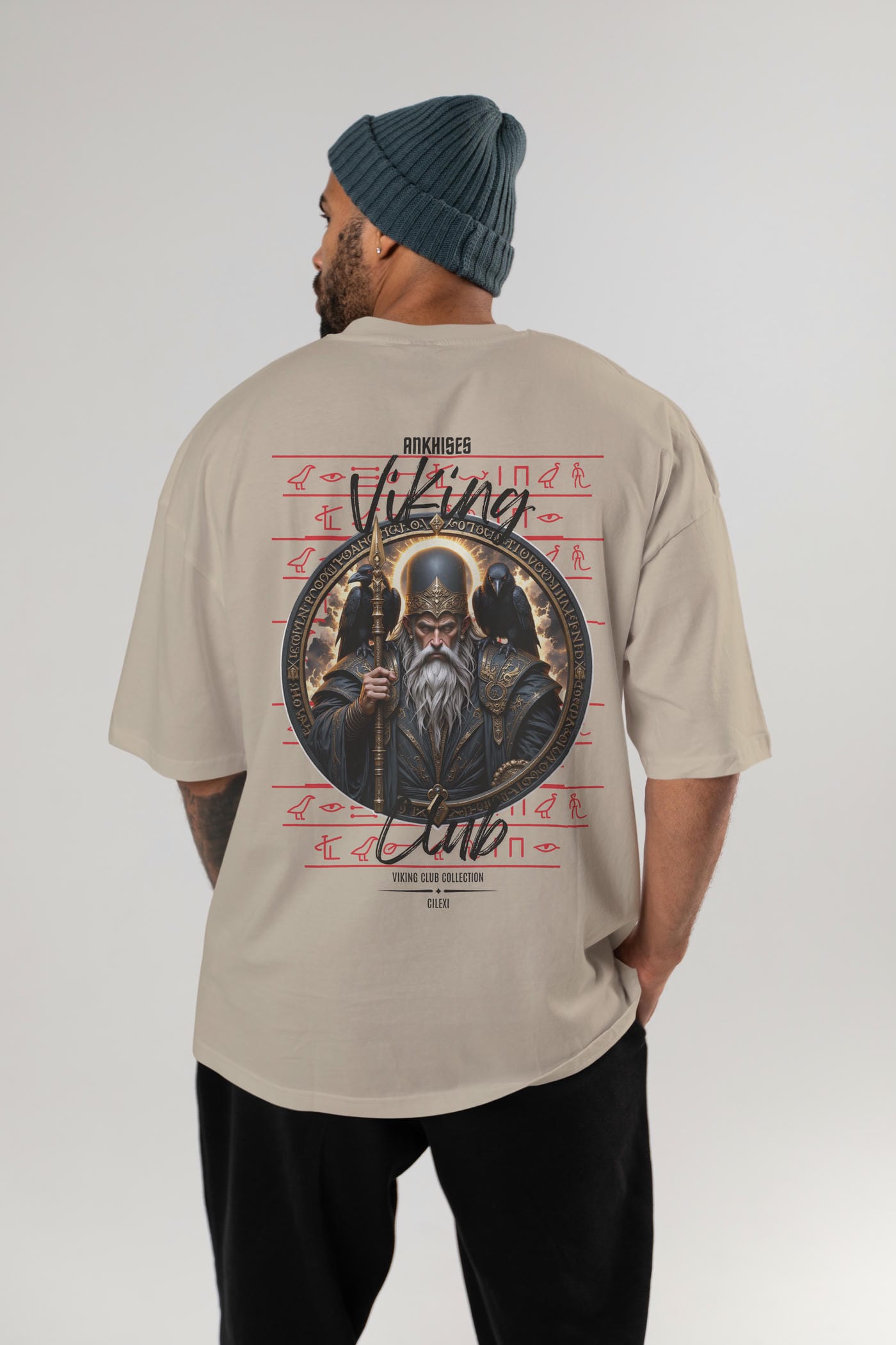 Odin 1 Arka Baskılı Oversize t-shirt Erkek Kadın %100 Pamuk Bisiklet Yaka tişort