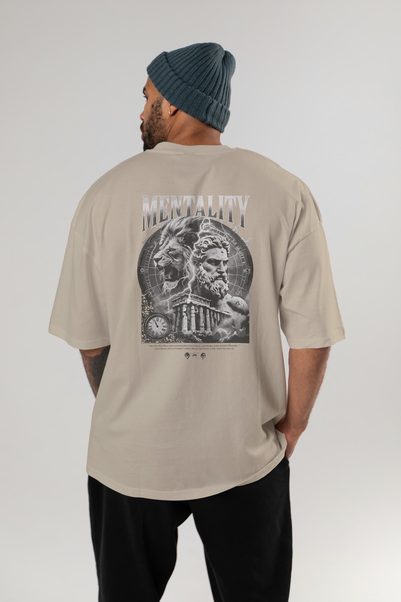Mentality Zeus Arka Baskılı Oversize t-shirt Erkek Kadın %100 Pamuk Bisiklet Yaka tişort