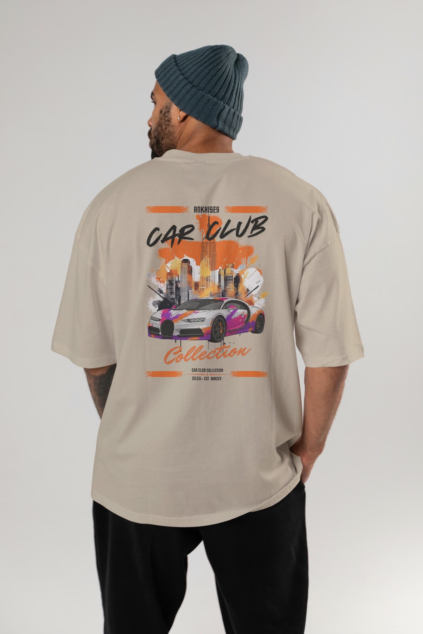 Araba Club Serisi 18 Baskılı Oversize t-shirt Erkek Kadın %100 Pamuk Bisiklet Yaka tişort