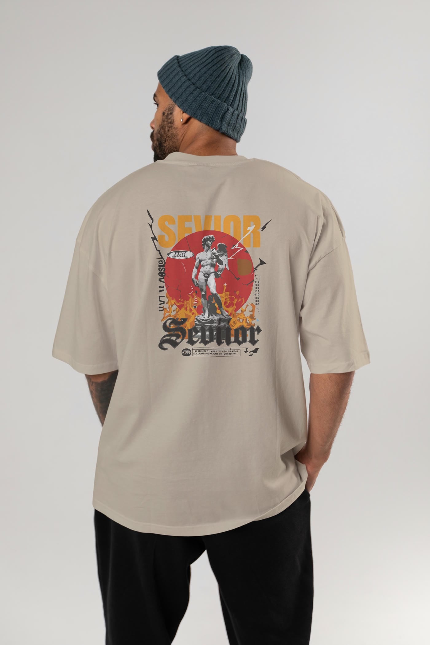 Sevior Arka Baskılı Oversize t-shirt Erkek Kadın %100 Pamuk Bisiklet Yaka tişort
