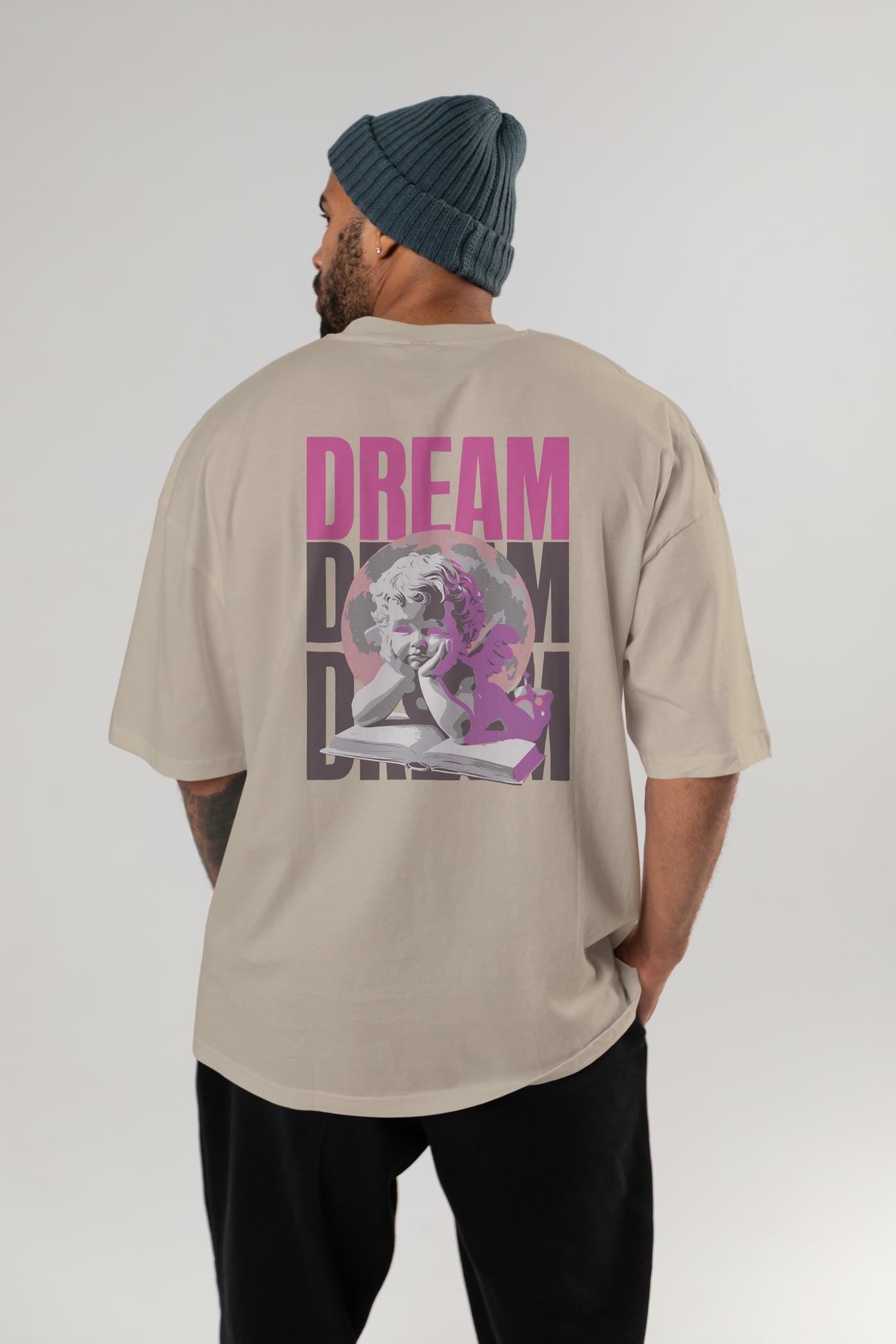 Dream Angel Arka Baskılı Oversize t-shirt Erkek Kadın %100 Pamuk Bisiklet Yaka tişort