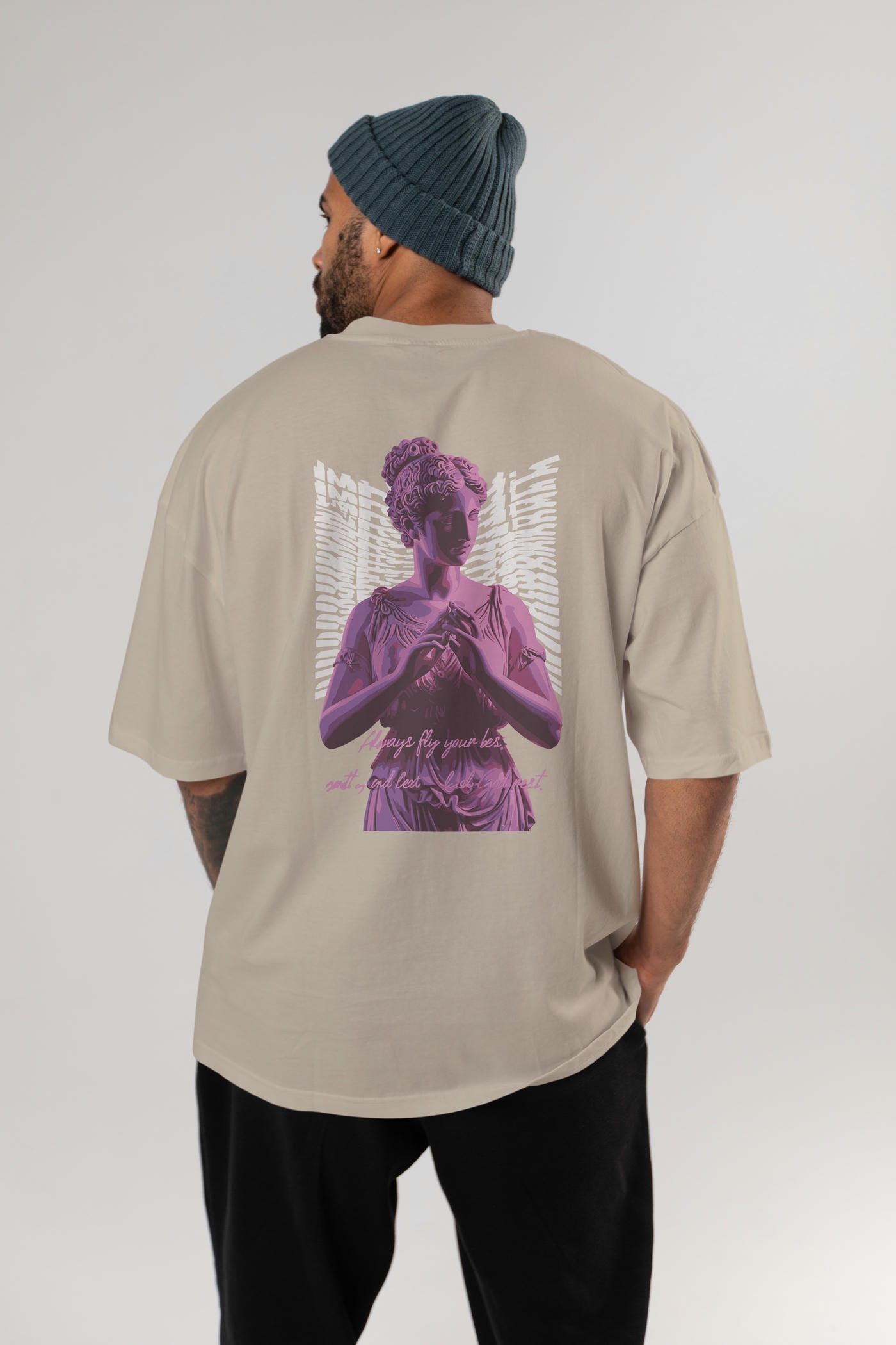 Always Fly Arka Baskılı Oversize t-shirt Erkek Kadın %100 Pamuk Bisiklet Yaka tişort