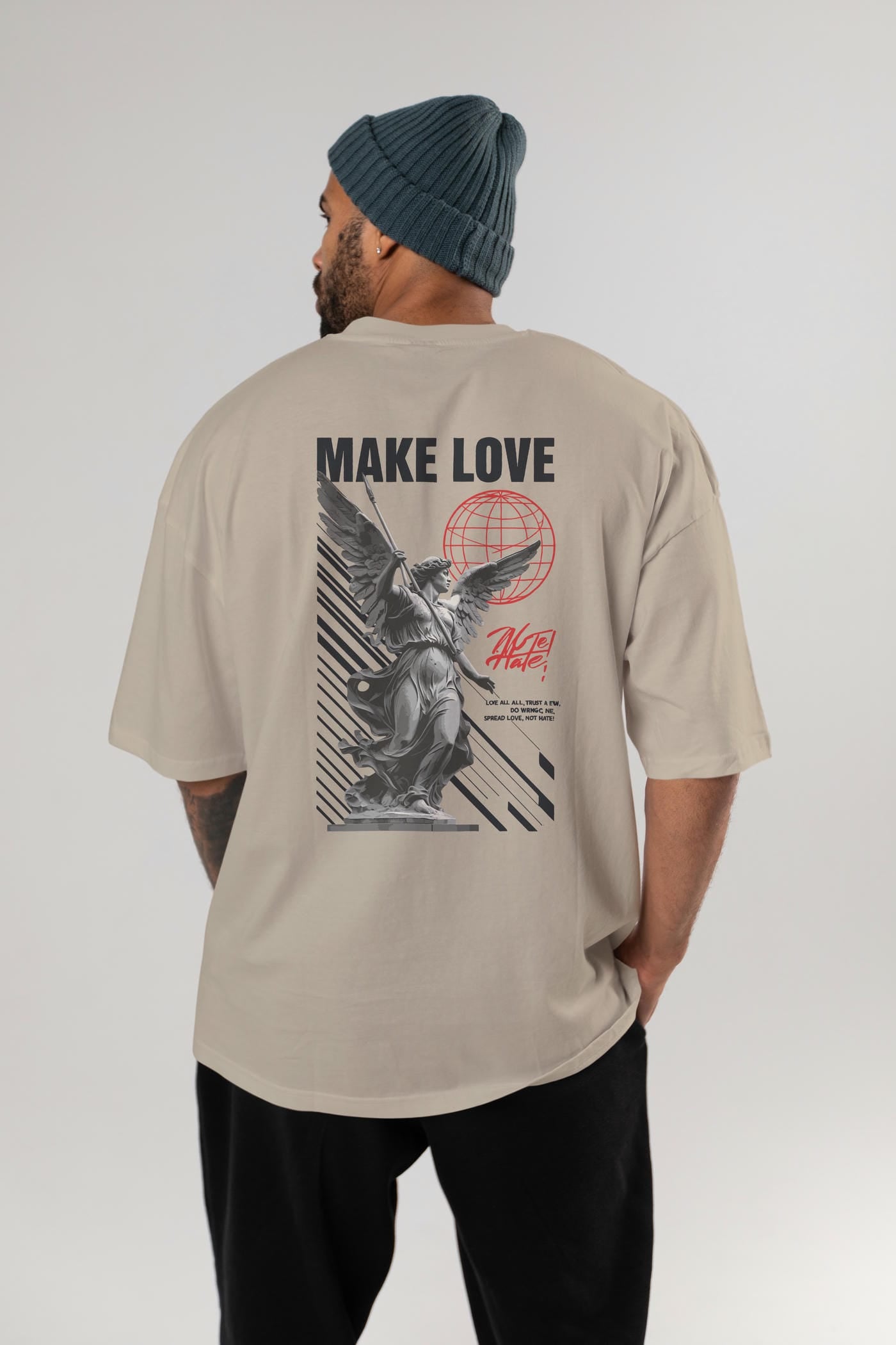 Make Love Arka Baskılı Oversize t-shirt Erkek Kadın %100 Pamuk Bisiklet Yaka tişort